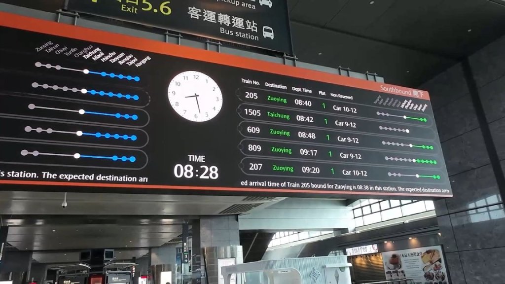 Timetable at HSR Taichung station in the morning
