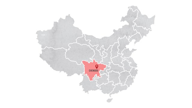 แผนที่แสดงตำแหน่งเมืองเฉิงตู มณฑลเสฉวน ประเทศจีน