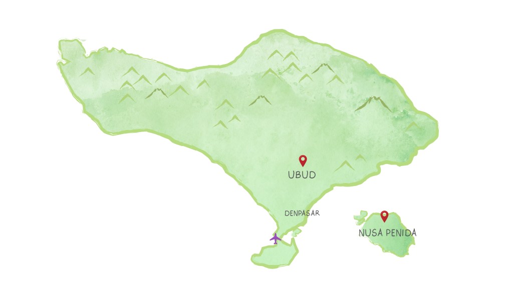 แผนที่แสดงตำแหน่งเกาะ Nusa Penida ที่ บาหลี อินโดนีเซีย