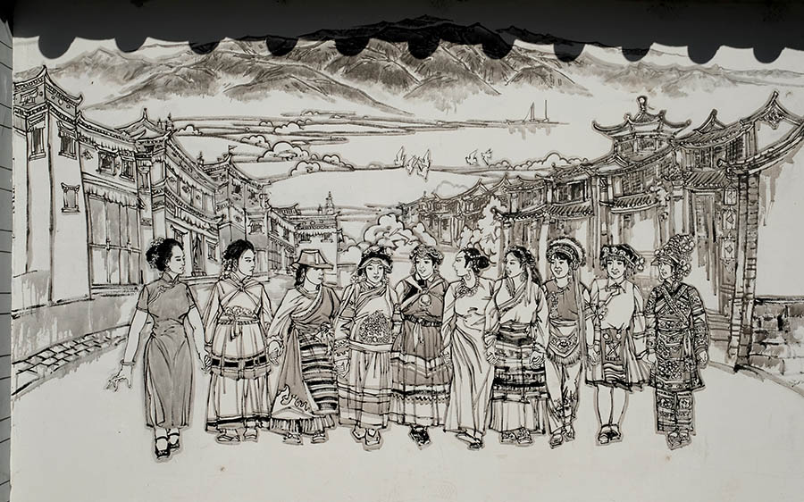 mural in Dali Ancient City, Yunnan, China ภาพวาดบนฝาผนัง เมืองเก่าต้าหลี่ มณฑลยูนนาน ประเทศจีน