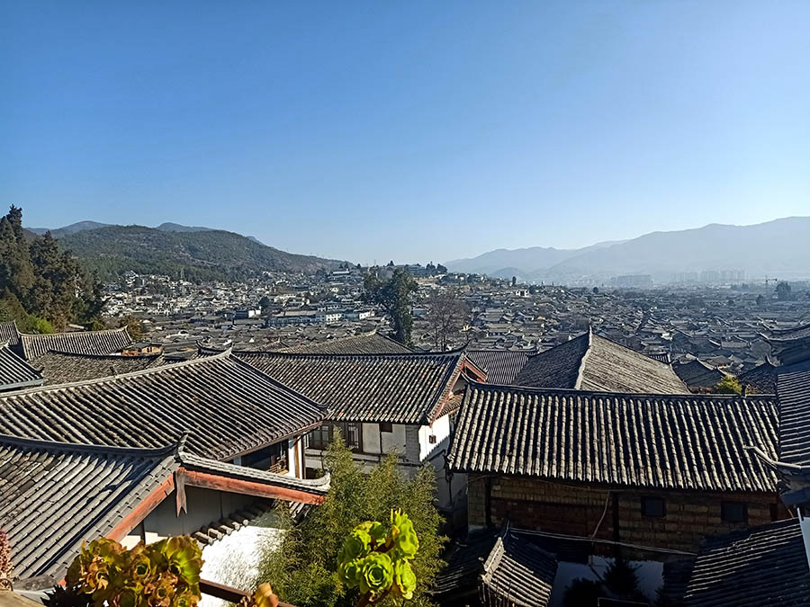 view from balcony, Yueshang Mountain Viewing Courtyard hotel, Lijiang old town