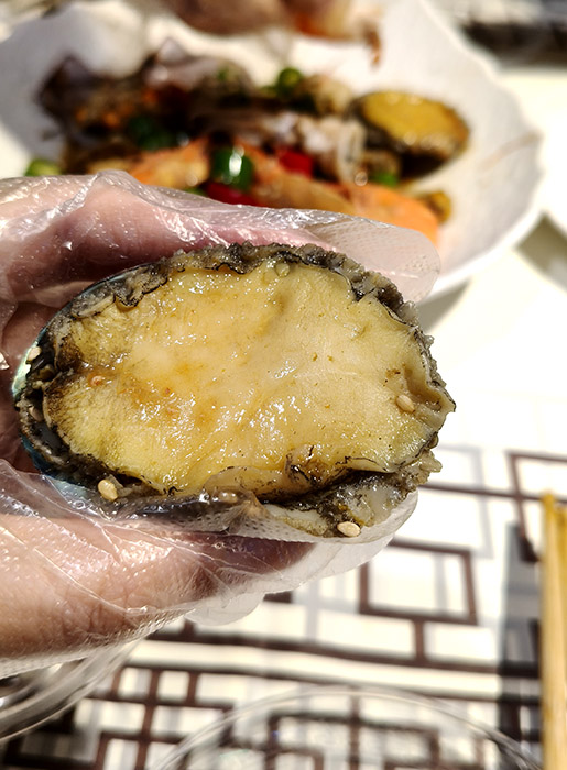 cooked abalone, 33号大院 33Hao Da Yuan restaurant at Qingdao old town, Qingdao, Shandong province, China หอยเป๋าฮื้อ ร้านอาหาร 33Hao Da Yuan ย่านเมืองเก่า, ชิงเต่า มณฑลชานตง ประเทศจีน