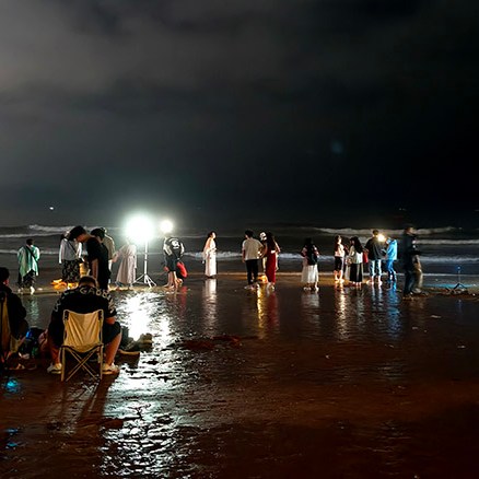 Qingdao cyberpunk beach, No.3rd beach, Skyscrapers light show at night, Qingdao, Shandong province, หาดไซเบอร์พังค์, หาดหมายเลข 3, โชว์ไฟตึก CBD, ชิงเต่า มณฑลชานตง ประเทศจีน