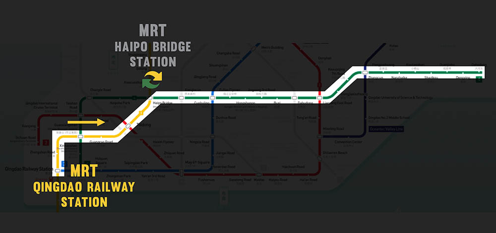 from MRT Qingdao Railway station to MRT Dahedong, Laoshan National Park, Qingdao, Shandong province, China เดินทาง จากรถไฟใต้ดิน สถานีรถไฟชิงเต่า ไปยังสถานีต้าเหอตง อุทยานแห่งชาติเหลาซาน ชิงเต่า มณฑลชานตง ประเทศจีน